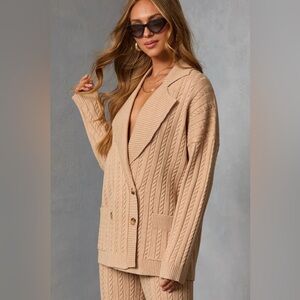 Vici Cuddle Me double breasted Cozy Cable Knit Cardigan Sweater - Tan   Sold out